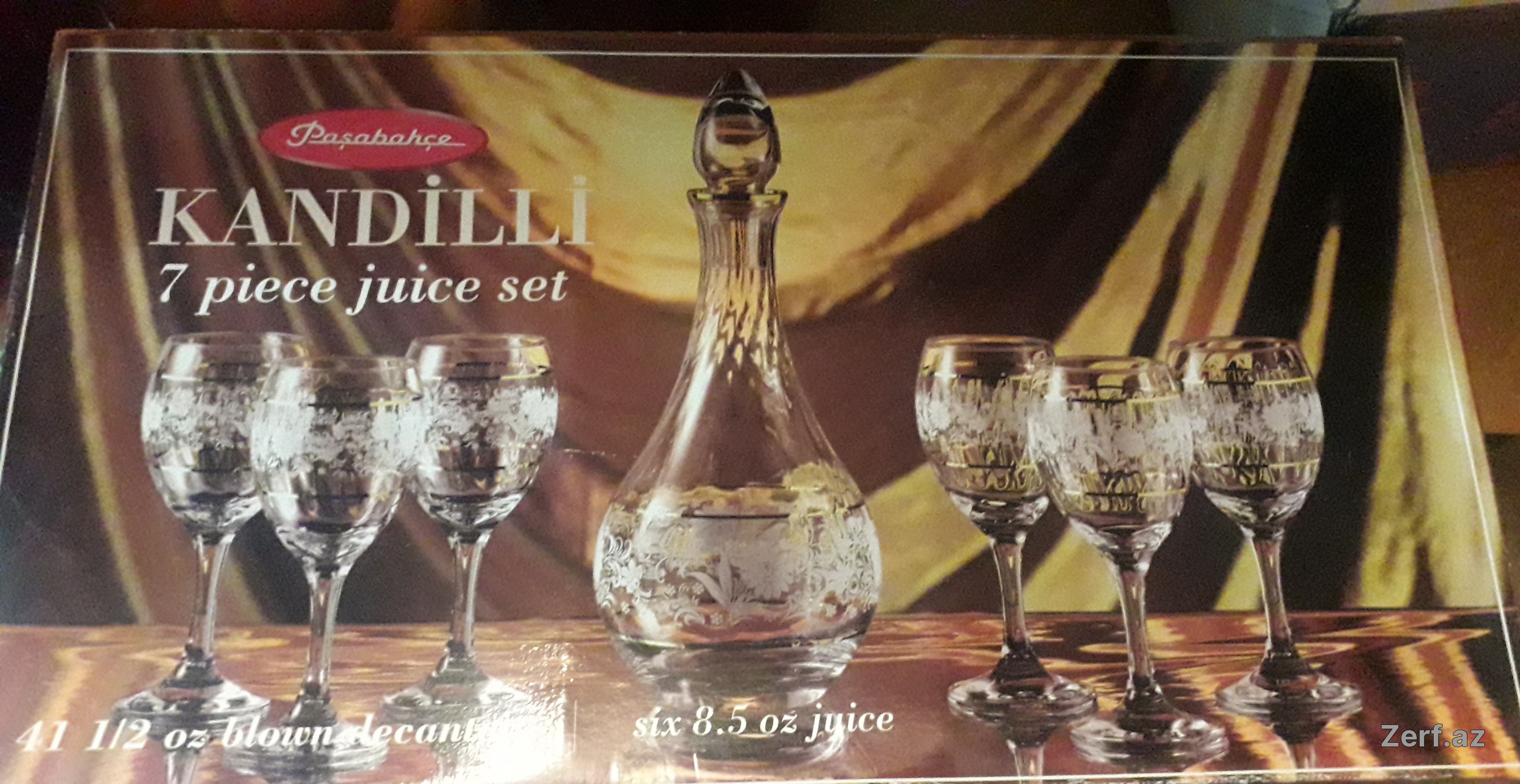 Paşabahçe Kandilli şirə dəsti 7 parça: 1 qrafin + 6 badə