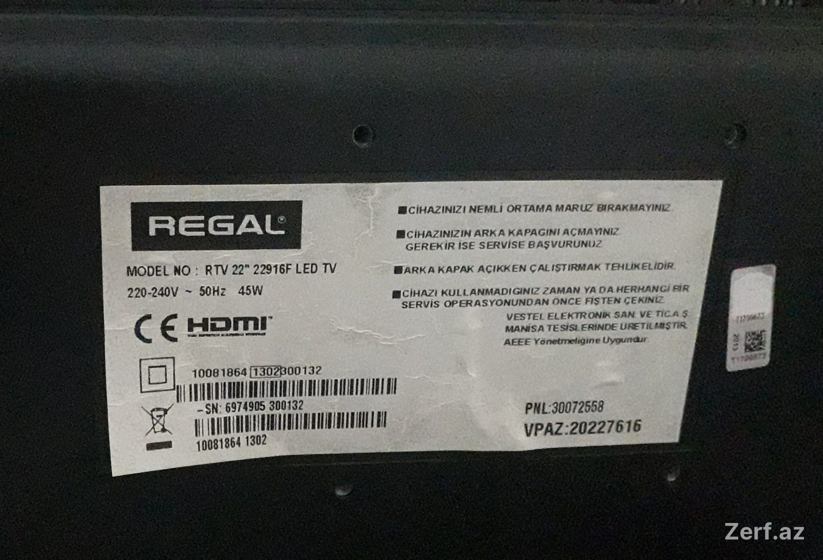 REGAL RTV 22" 22916F LED TV — 2